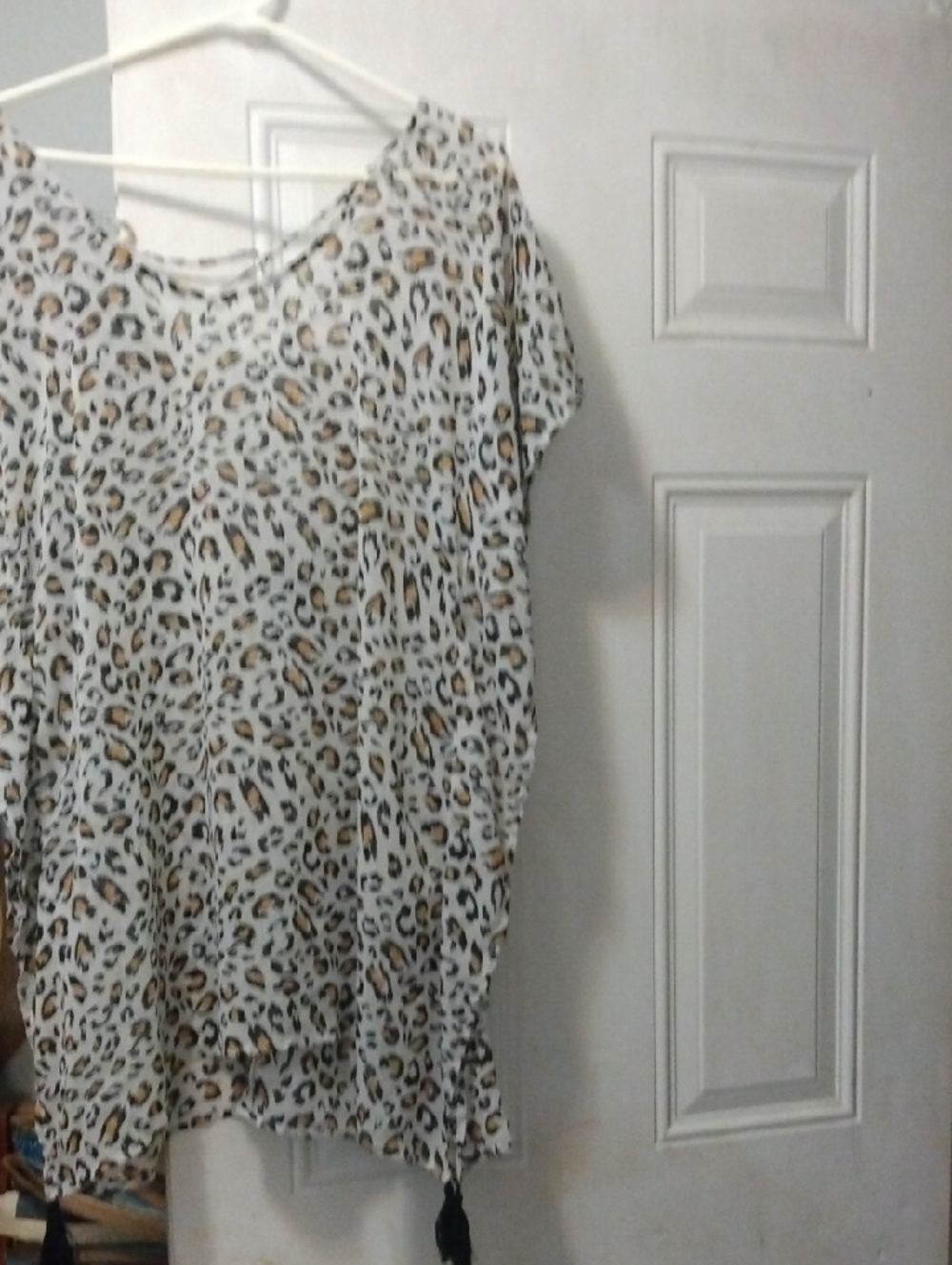 Leopard Print Swim Coverup Tunic - White & Tan